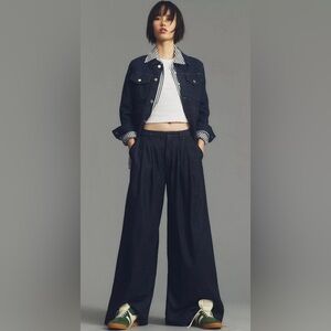 Anthropologie Maeve The Avery Pleated Wide-Leg Denim Trousers